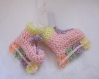 Baby Girl Pink Roller Blade Booties Skates Haak Pastels 0-6m Birth Shower Gift Present Crib Sox Multicolor Perzik Lavendel Mint Geel
