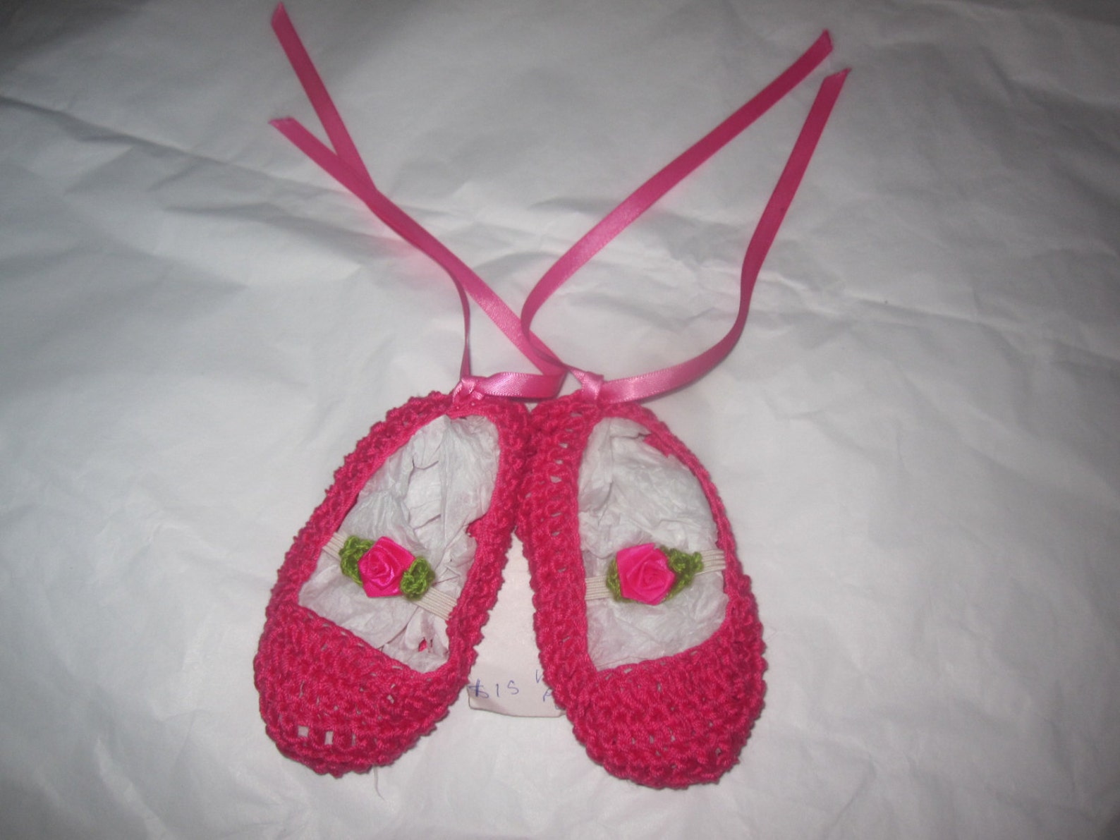 pink cotton crochet baby girl ballet slipper booties rose trim ribbons 0 -6 months pink cotton crochet baby girl ballet slipper booties rose trim ribbons 0 -6 months