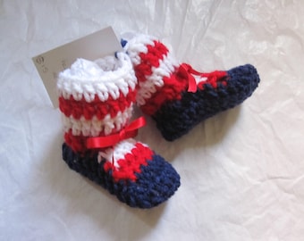Patriottisch gehaakte babyslofjes: rood, wit en blauw, 0-6 maanden