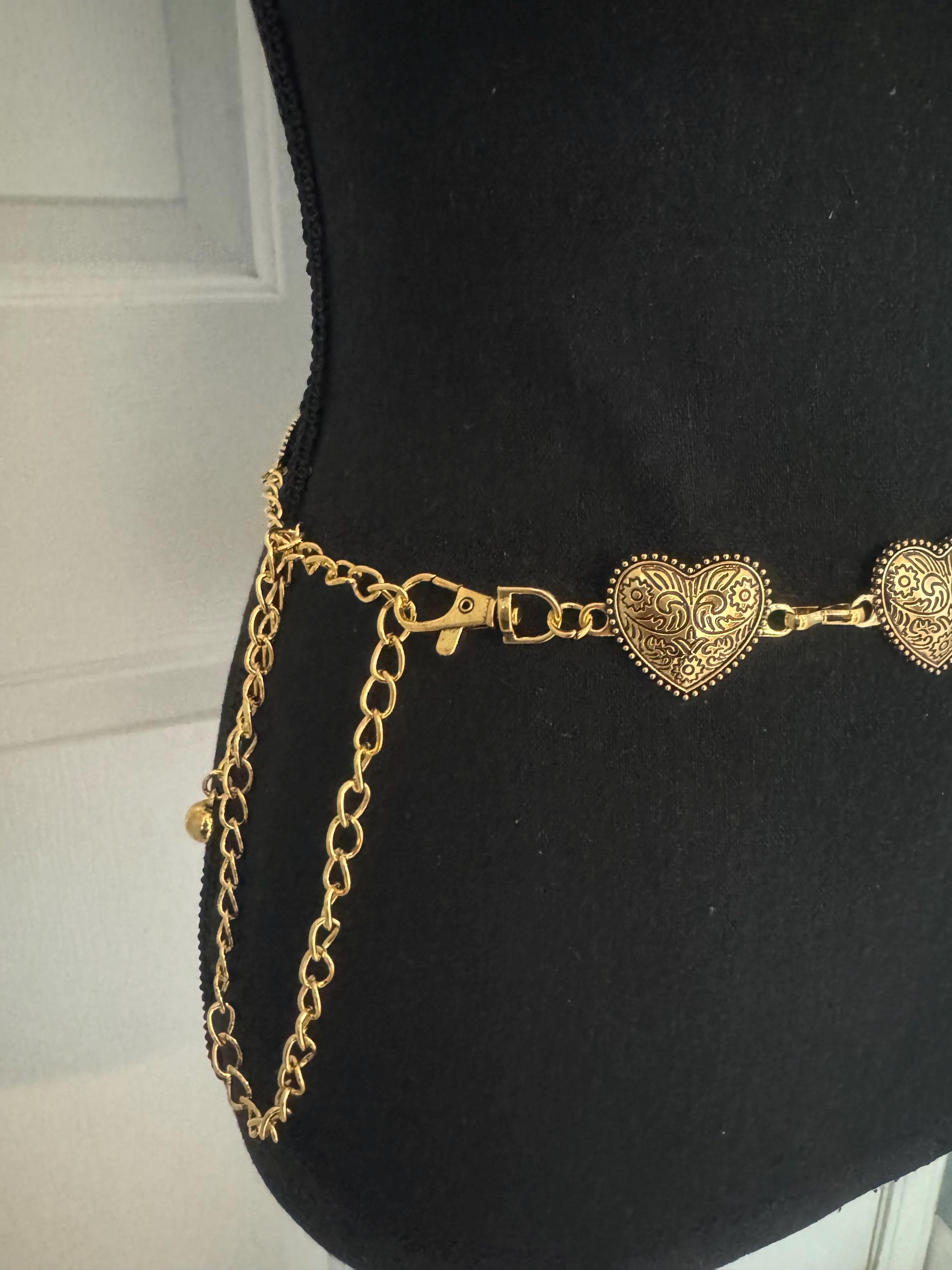 Western Belt Cowgirl Rustic Metal Waist Chain Adjustable Enlarged Hearts Fashion Silver Tone Western Heart Belt – Unique Vintage main image 2