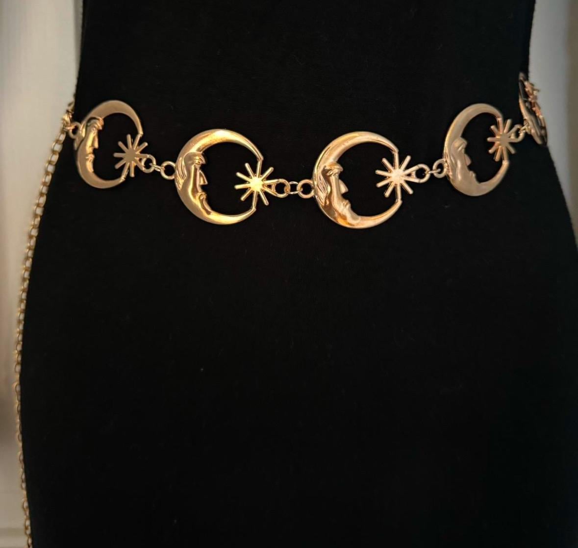 Celestial Moon Star Chain Belt Gold Tone Layered Waist Women\'s Dance Gift Historical Fantasy Inspired Celestial Charm Layered Chain  main image 2