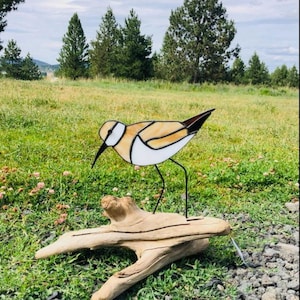Stained Glass Sandpiper on Driftwood