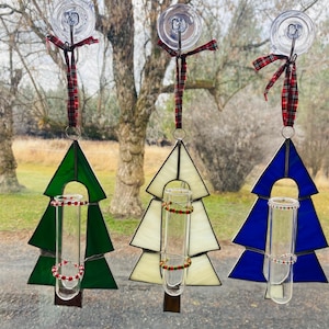Stained Glass Christmas Tree Vase Propagation Suncatchers