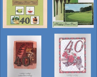 Handmade 40th Birthday Cards -- Free Shipping in USA