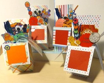 Handmade Pirate or Robots Themed Pop-up Exploding Box cards Card for Boys - Free Shipping in USA