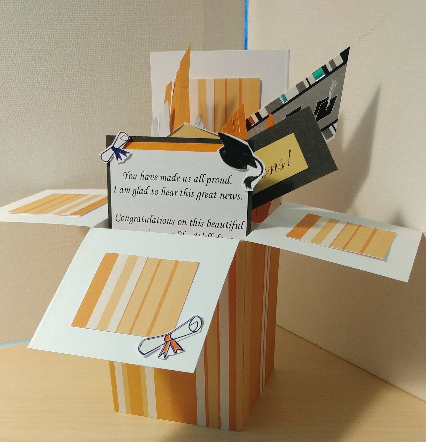 Handmade Graduation Pop up Exploding Box Card--3 Left- Any School or ...