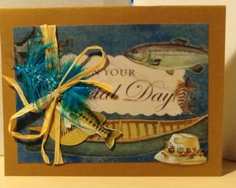 Birthday Fishing Card and Gift with real fishing fly 3 | Etsy