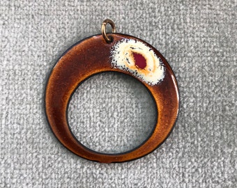 Mid Century Modern Enamel Over Copper Pendant / Modernist / Signed ELZA