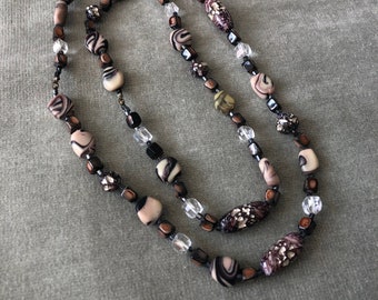 Long Multi Color Earthtone Glass Beads Necklace
