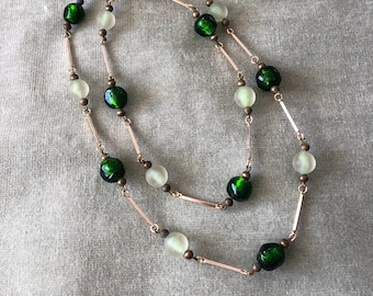 Long Foil and Frosted Glass Beads Necklace