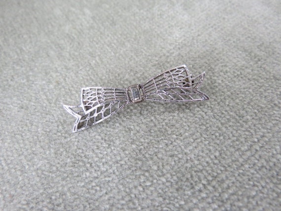 Vintage 30s Sterling Silver and Rhinestone Brooch… - image 1