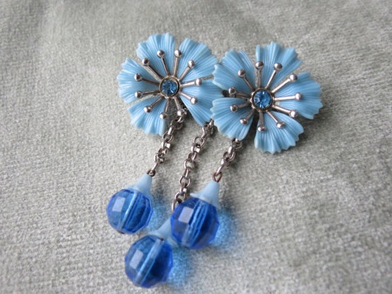 Bold Blue 1940s Celluliod and Glass Brooch / Pin … - image 1