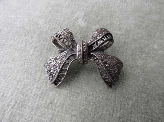 Silver & Marcasite Brooch 925 Vintage 925 Sterling Silver Large Marcasite Ornate Statement  main image 4