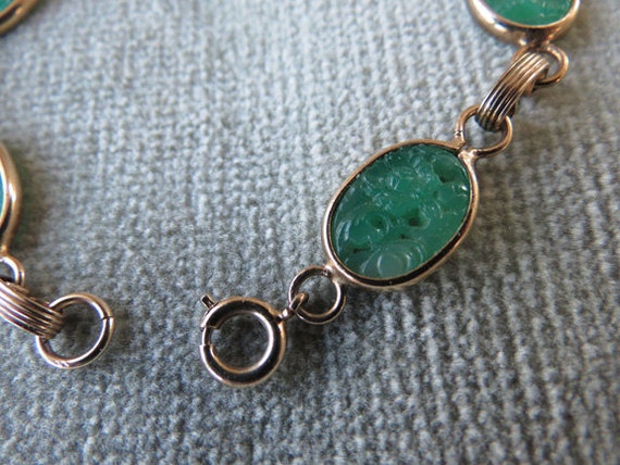 Faux Green Jade and Goldtone Vintage Bracelet / A… - image 4