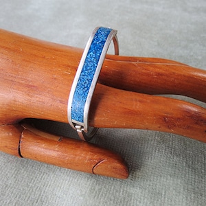 Mexican Alpaca, Silver and Crushed Blue Stone Bangle Bracelet