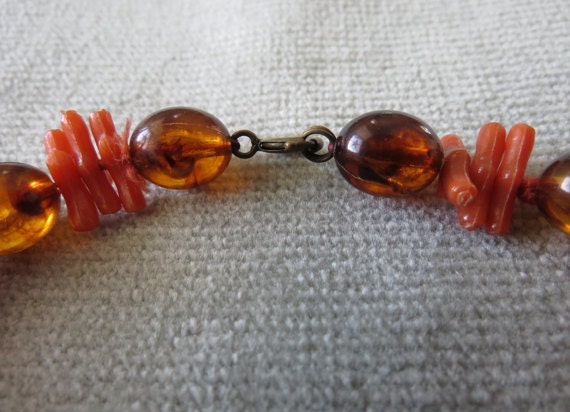 Fabulous Faux Amber, Coral and Shell Necklace / 1… - image 4