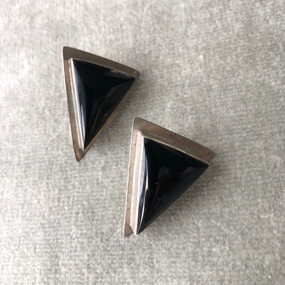 Mexican Silver and Black Onyx Earrings / Taxco / P