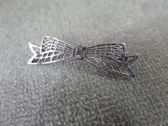 Vintage 30s Sterling Silver and Rhinestone Brooch… - image 3