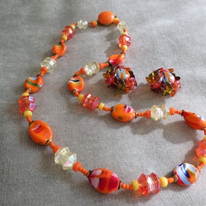 Multicolor Necklace and Earrings marked W. Germany