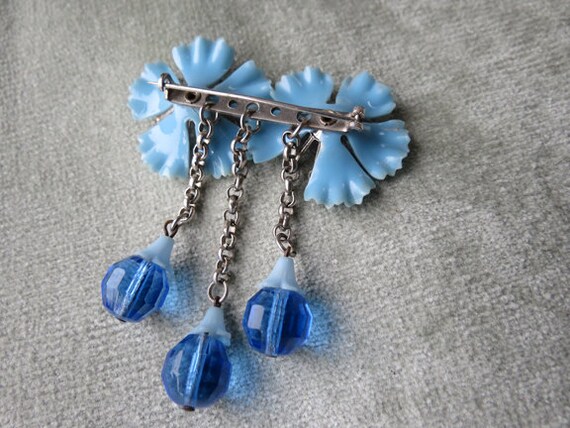 Bold Blue 1940s Celluliod and Glass Brooch / Pin … - image 3