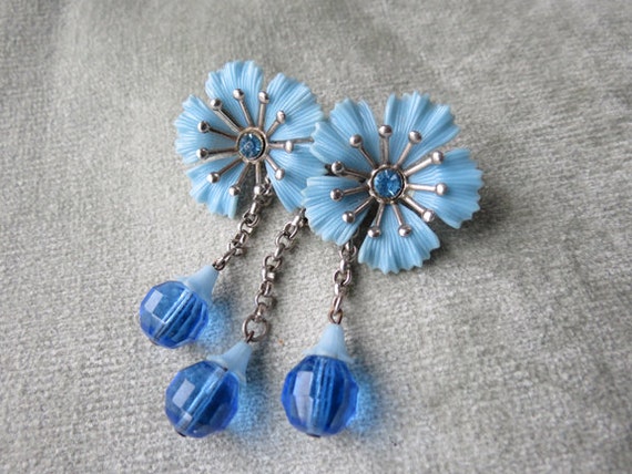 Bold Blue 1940s Celluliod and Glass Brooch / Pin … - image 2