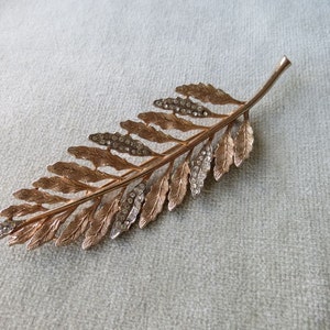 Large Gilt Metal and Rhinestone Leaf Brooch