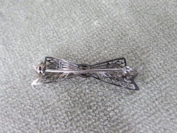 Vintage 30s Sterling Silver and Rhinestone Brooch… - image 4