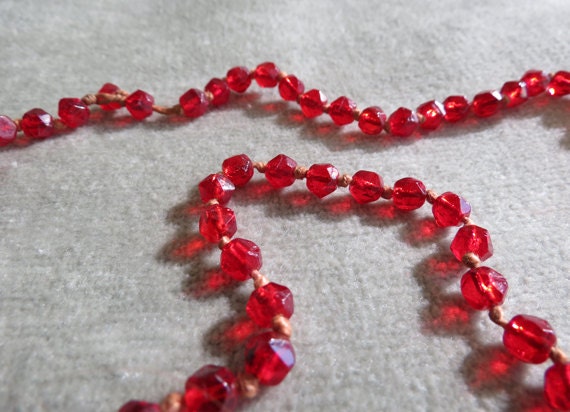 Vintage Ruby Red Long Glass Flapper Necklace - image 3