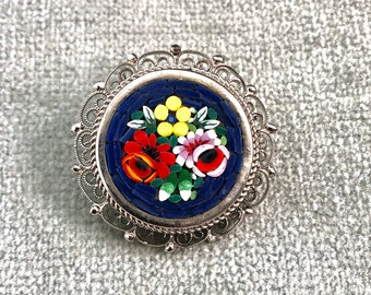 Micro Mosaic Millifiore Brooch / Stamped ITALY