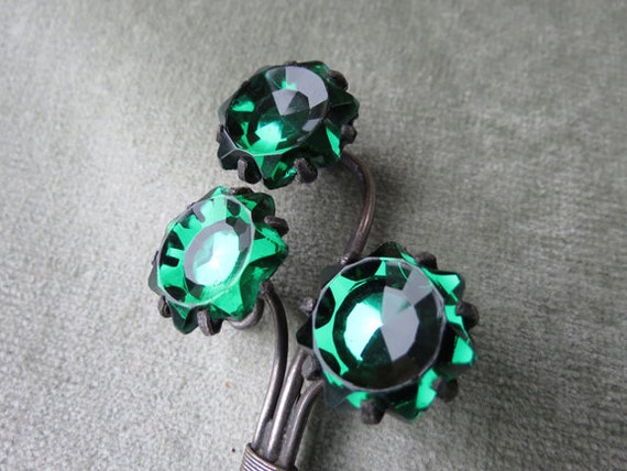 Huge Silver and Green Glass Brooch / 1930s or 40s - image 2