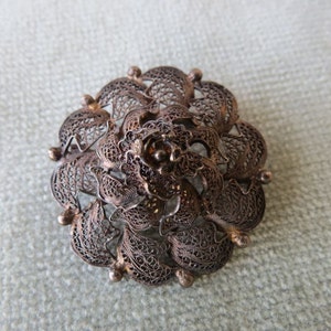 Early Italian Silver Cannetille Flower Brooch