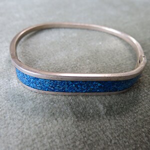 Mexican Alpaca, Silver and Crushed Blue Stone Bangle Bracelet image 2