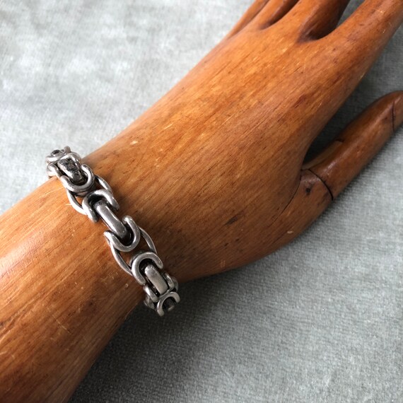 Vintage Unisex Mexicn Silver Chain Link Bracelet … - image 1