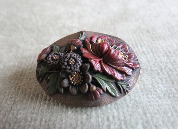 Vintage Molded Floral Brooch - image 1