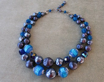 Fabulous Vintage Glass and Foiled Beads Necklace marked Japan