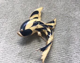 Dramatic Vintage Enamelled Dolphin Brooch/Pin