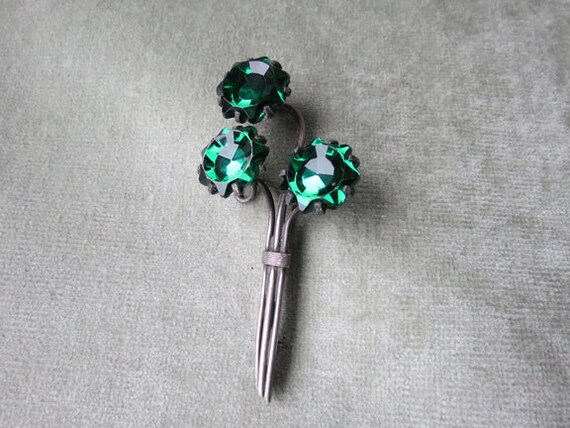 Huge Silver and Green Glass Brooch / 1930s or 40s - image 3