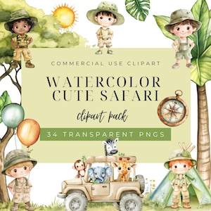 Safari clipart, safari watercolor clipart, safari animals, jungle clipart, cute safari animals clipart, Nursery Clipart. Digital download.
