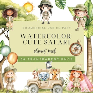 Safari clipart, safari watercolor clipart, safari animals, jungle clipart, cute safari animals clipart, Nursery Clipart. Digital download.