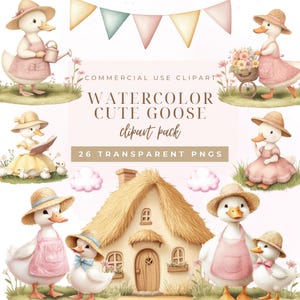 Goose clipart, silly goose clipart png, cute goose watercolor, goose png, Whimsical goose, Cottagecore goose birthday, instant download.