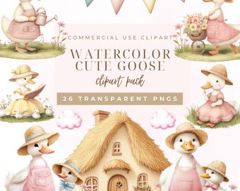 Clipart de ganso en acuarela, PNG estilo cottagecore (descarga digital)