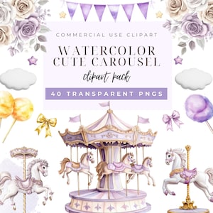 Karussell Aquarell Clipart, Karussell Pferd Clipart, Karussell Png, Karussell Kinderzimmer, Karussell Clipart, Babyparty, sofort download.