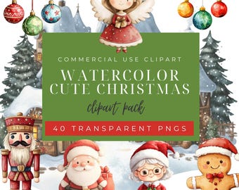 Weihnachten Aquarell Clipart, Winter Clipart, Nordpol, Weihnachtsdorf, Winterferien, Rentier, Schneemann, Elfe, sofort download.