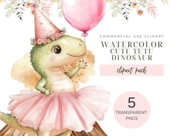 Girly Dinosaur Tutu Clipart, Dino Ballerina PNG (Digital Download)