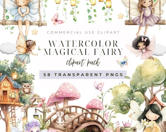 Aquarell Fee Clipart: Verzauberter Garten PNG Bilder (Digitaler Download)