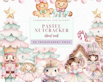 Pastel Nutcracker Clipart: Watercolor Christmas Ballet PNG (Instant Download)