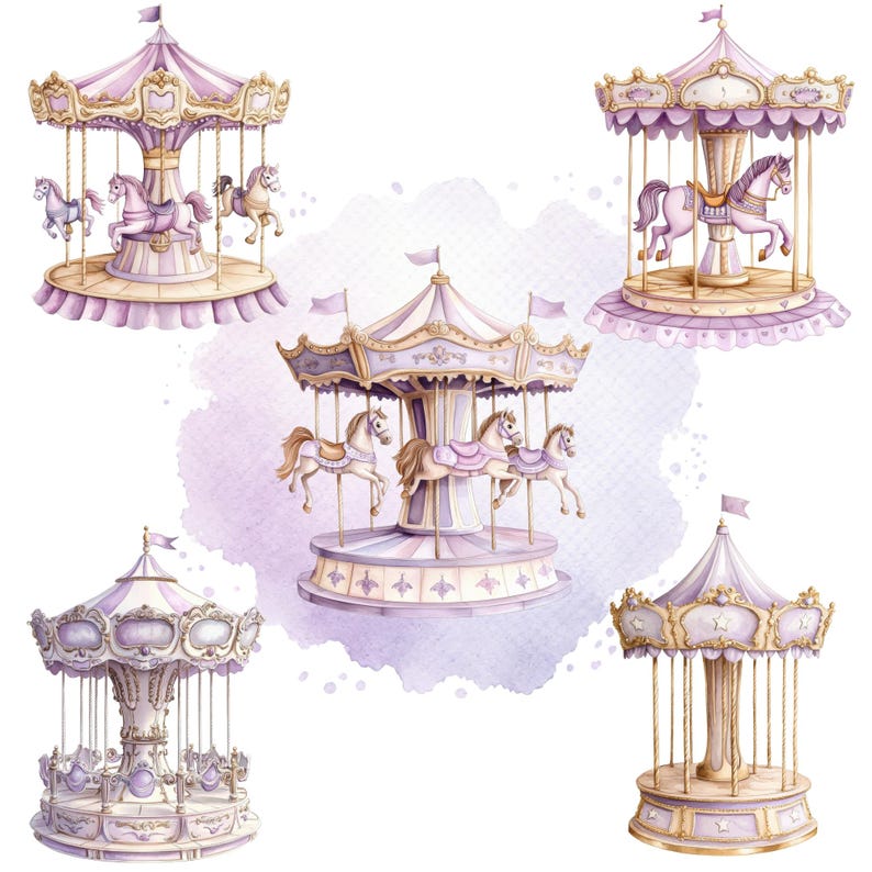 Carousel Watercolor Clipart, Carousel Horse Clipart, Carousel Png ...