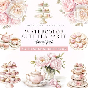 Clipart de festa do chá, festa do chá vitoriana, clipart de bule de chá, conjunto de bule de chá vintage, bule de chá em aquarela, clipart de chá rococó, xícara de chá png, uso comercial.