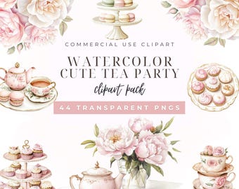 Tea Party Clipart, victorian tea party, Teapot clipart, vintage teapot set, Watercolor teapot, Rococo tea clipart,Teacup png,Commercial Use.