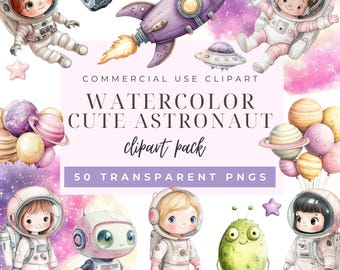 Clipart de astronauta rosa, clipart del espacio exterior, niña astronauta, clipart de astronauta lindo, astronauta de acuarela, clipart de galaxia, descarga instantánea.